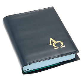 Lectionary cover in leather with alpha and omega