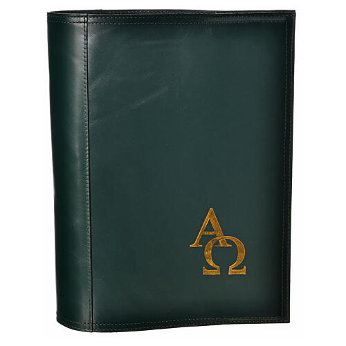 Lektionar-Einband aus grűnem Leder mit Alpha-Omega Symbolen 6