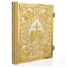 Lectionary cover in gold brass with Crucifixion scene