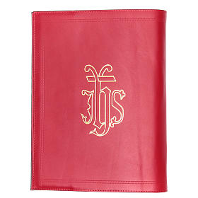 Lectionary cover in leather with IHS symbol, red