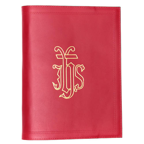 Lectionary cover in leather with IHS symbol, red 1