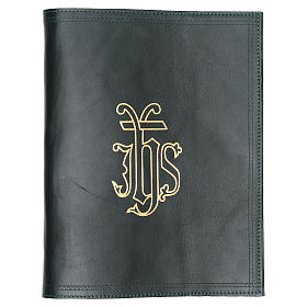 Lectionary cover in leather with IHS symbol, green