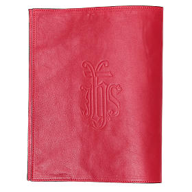 Lectionary cover in red leather with IHS writing