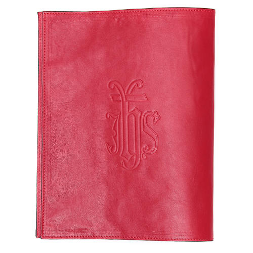 Lectionary cover in red leather with IHS writing 2