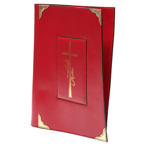 Festive weekday lectionary cover red leather Cross IHS 2