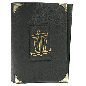 Weekday and festive lectionary cover in green real leather Anchor of Salvation