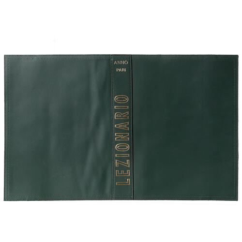 Lectionary cover for even year, real green leather, print on the spine 1