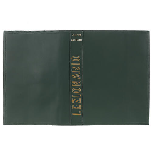 Green cover for odd year lectionary, real leather, golden print 1