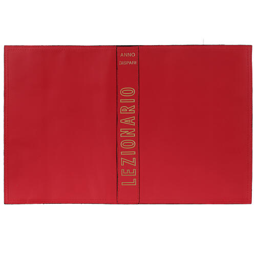 Lectionary cover for odd year volume, red leather, golden print 1