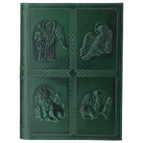 Green leather embossed cover for Lectionary, 4 Evangelists