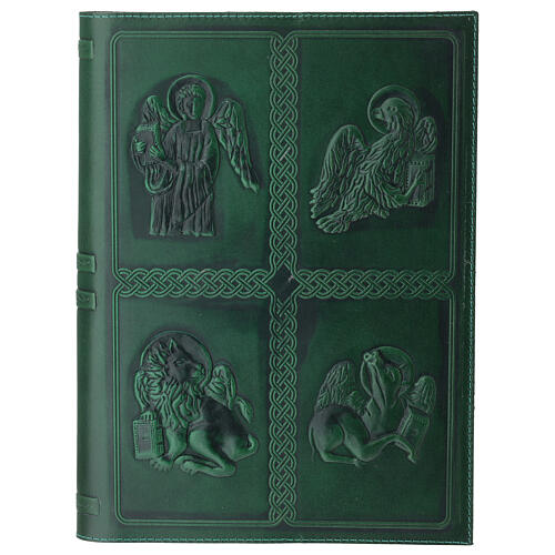 Couverture lectionnaire cuir relief vert 4 évangélistes 1