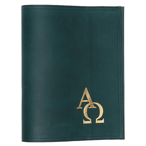Cover for missal in green leather with alpha and omega, small 1