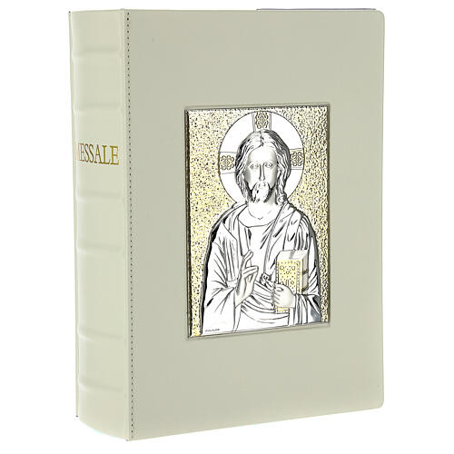 Messbuch-Einband (III. Ausgabe) aus elfenbeinfarbenem Leder mit Bilaminat-Platte und Christus Pantokrator 1