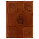 Einband fűr rőmisches Messbuch (III. Ausgabe) aus braunem Leder mit Alpha und Omega Symbolen s1