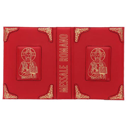 Einband fűr rőmisches Messbuch (III. Ausgabe) aus rotem Echtleder mit Christus Pantokrator 1