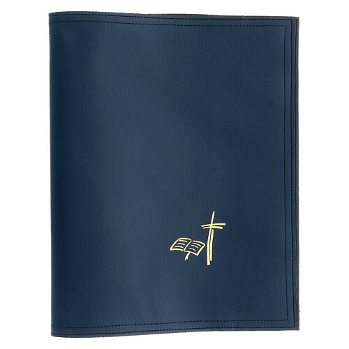 Messbuch-Einband aus blauem Kunstleder mit Kreuz und Buch, III. Ausgabe 1
