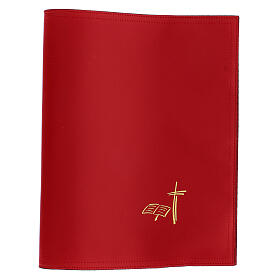 Messbuch-Einband aus rotem Kunstleder mit Kreuz und Buch, III. Ausgabe