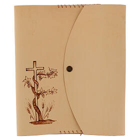 Custodia pirografada Misal III ed. cuero cruz y vid 25x20x5 cm