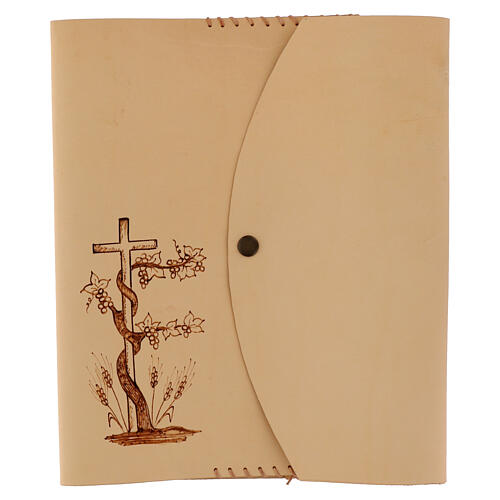 Custodia pirografata Messale III ed. cuoio croce e vite 25x20x5 cm 1