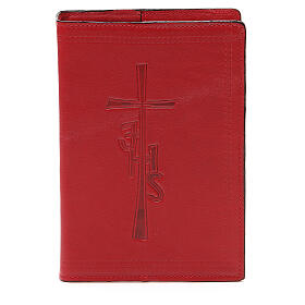 Mappe fűr die Bibel von Jerusalem aus rotem Leder mit IHS und Kreuz