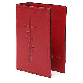 Mappe fűr die Bibel von Jerusalem aus rotem Leder mit IHS und Kreuz