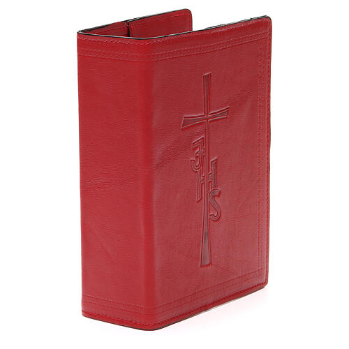 Mappe fűr die Bibel von Jerusalem aus rotem Leder mit IHS und Kreuz 4