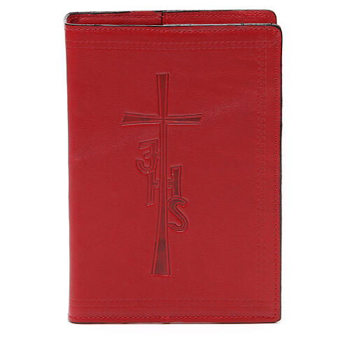 Capa Bíblia Jerusalém IHS cruz couro vermelho 1