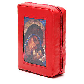 Roter Einband fűr die Bibel von Jerusalem mit Madonna von Kiko und Reißverschluss
