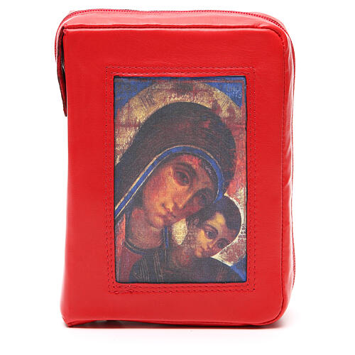 Roter Einband fűr die Bibel von Jerusalem mit Madonna von Kiko und Reißverschluss 1