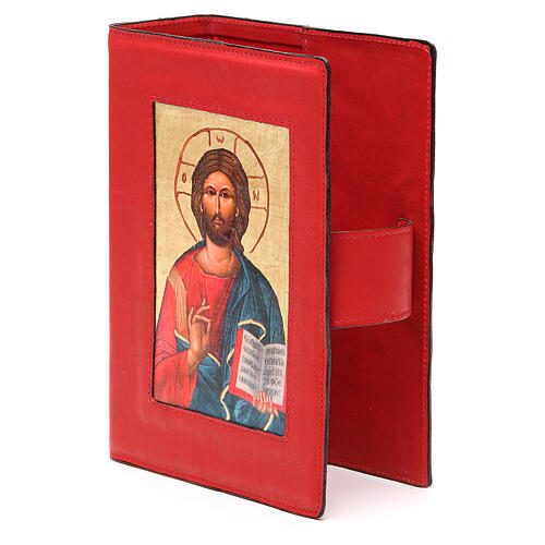 Capa Bíblia Jerusalém couro vermelho Pantocrator pictograma fecho magnético 2