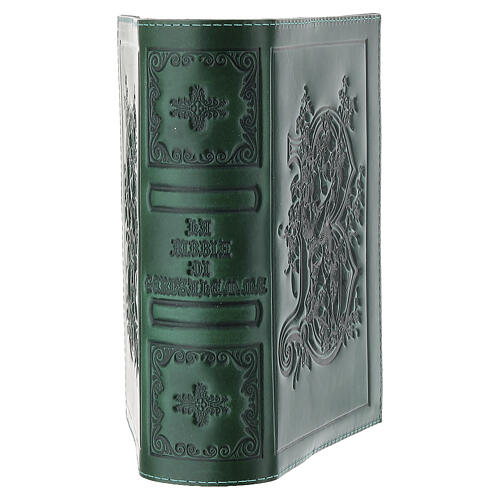 Funda Biblia verde con motivos cuero verdadero 4