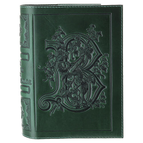 Custodia Bibbia verde con decori vera pelle 5