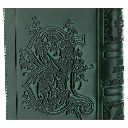 Custodia Bibbia verde con decori vera pelle 6