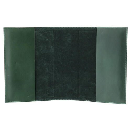 Custodia Bibbia verde con decori vera pelle 7