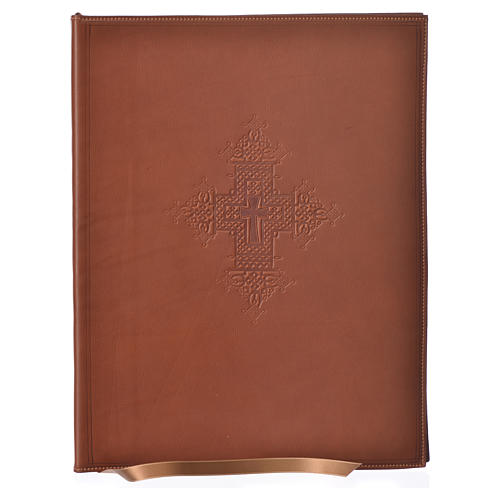 Folder for sacred rites in brown leather, hot pressed cross Bethleem, A4 size 1
