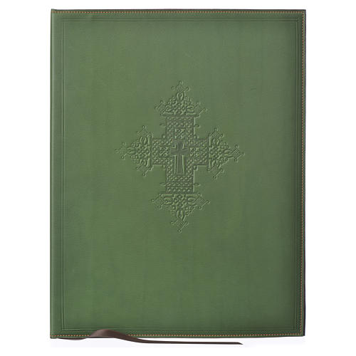 Folder for sacred rites in green leather, hot pressed cross Bethleem, A4 size 1