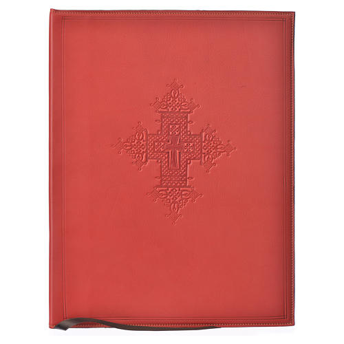Folder for sacred rites in red leather, hot pressed cross Bethleem, A4 size 1