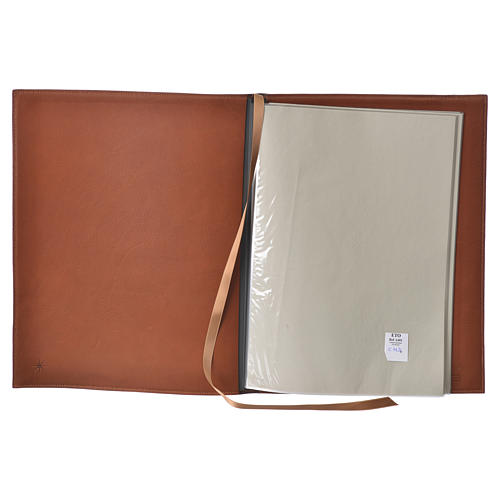 Folder for sacred rites in brown leather, hot pressed golden cross Bethleem, A4 size 3