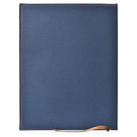 Folder for sacred rites in blue leather, hot pressed golden cross Bethleem, A4 size