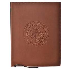 Folder for sacred rites in brown leather, hot pressed lamb Bethleem, A4 size