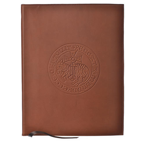 Folder for sacred rites in brown leather, hot pressed lamb Bethleem, A4 size 1