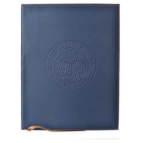 Folder for sacred rites in bleu leather, hot pressed lamb Bethleem, A4 size 1