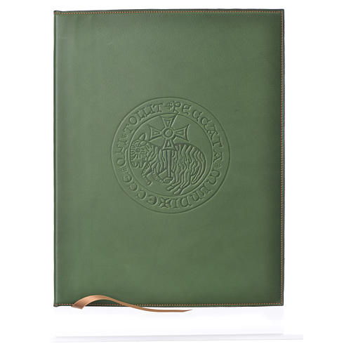 Folder for sacred rites in green leather, hot pressed lamb Bethleem, A4 size 1