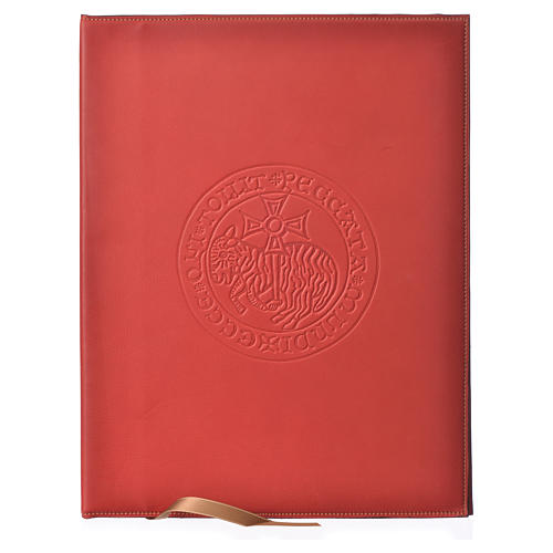 Folder for sacred rites in red leather, hot pressed lamb Bethleem, A4 size 1