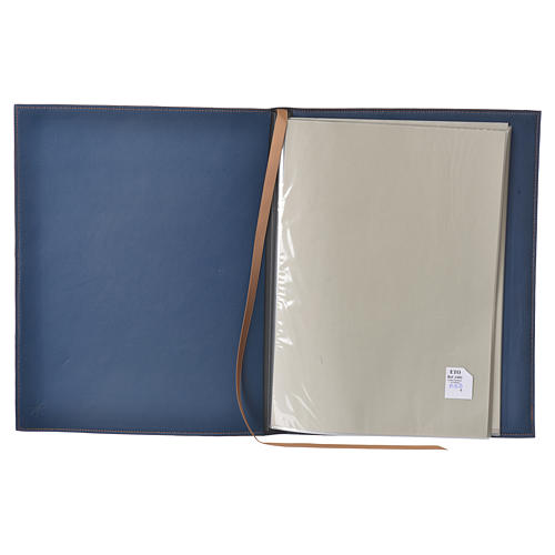 Navy Blue Leather Folder Case for Sacred Rites, Hot Pressed Golden Lamb Bethleem, A4 size 3