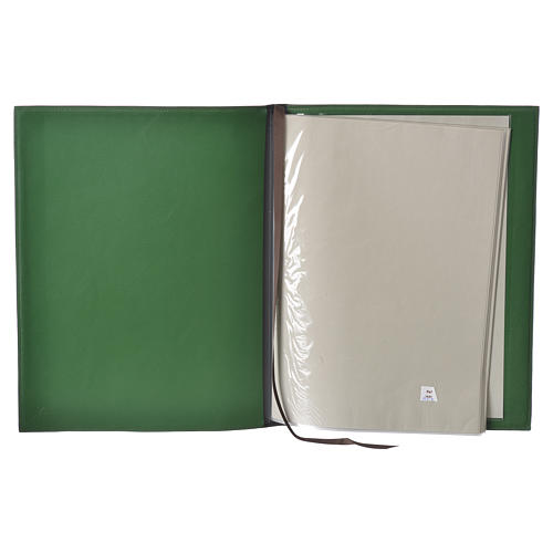 Folder for sacred rites in green leather, hot pressed golden lamb Bethleem, A4 size 3