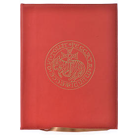 Folder for sacred rites in red leather, hot pressed golden lamb Bethleem, A4 size