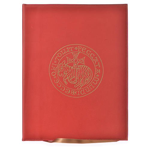 Folder for sacred rites in red leather, hot pressed golden lamb Bethleem, A4 size 1