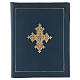 Folder for sacred rites in blue leather, golden hot pressed Coptic cross Bethleem, A5 size s1