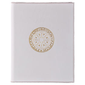 Folder for sacred rites in white leather, golden hot pressed star Bethleem, A5 size